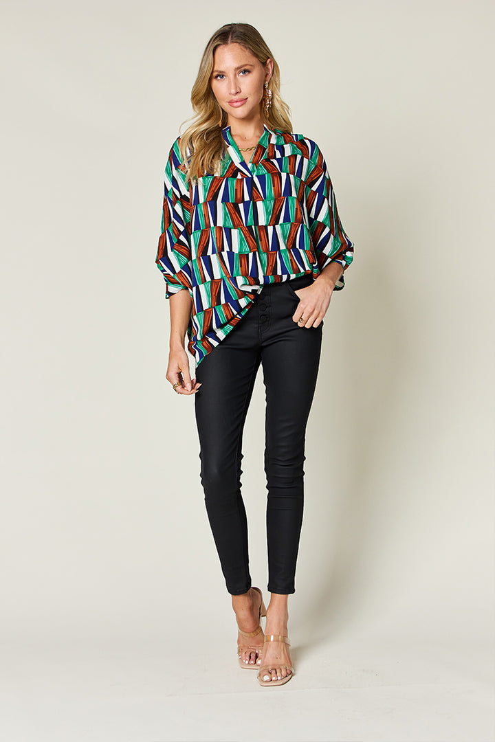 Dani Geometric Notched Dolman Sleeve Top