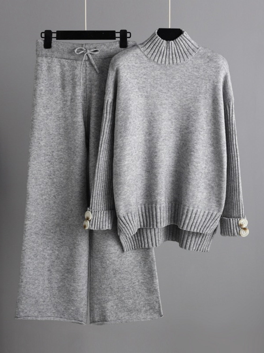 Carrie High- Low Turtleneck Long Sleeve Top and Pants Sweater Set
