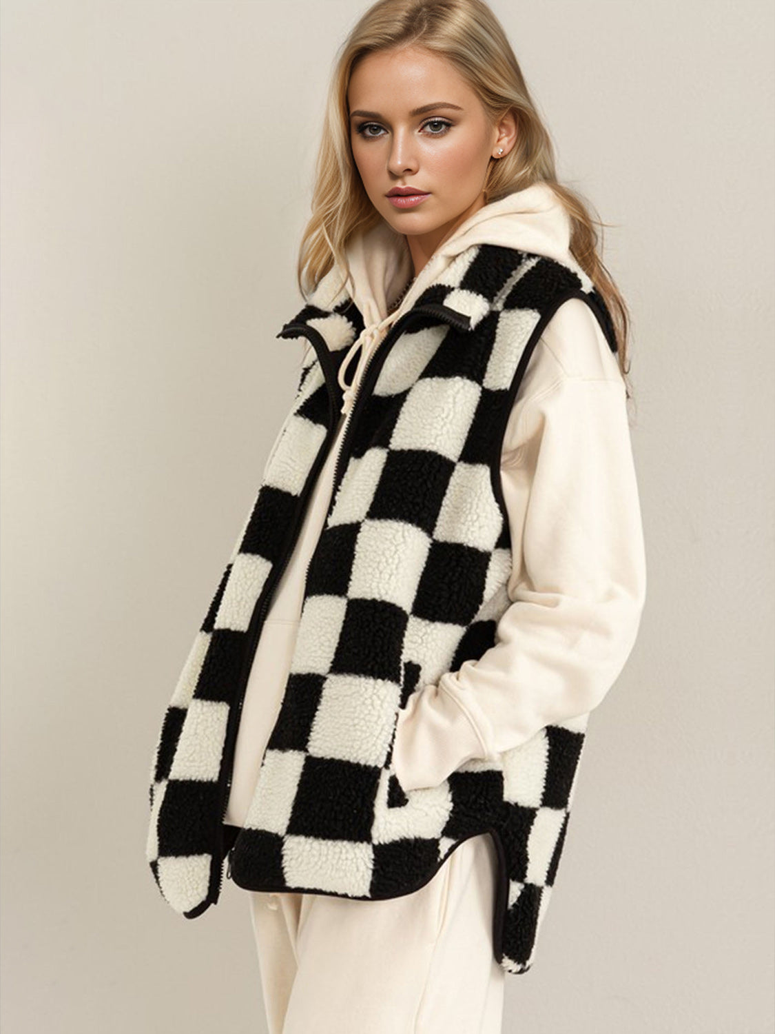 Thelmy Zip Up Checkered Vest Cost