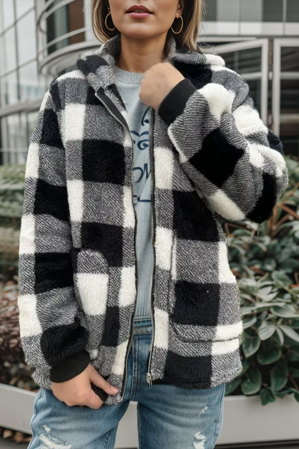 Isa Plaid Long Sleeve Hooded Coat