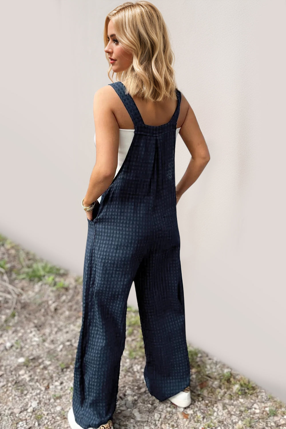 Florence Plaid Wide Leg Overalls with Pockets