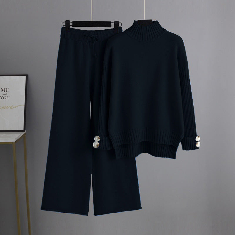 Carrie High- Low Turtleneck Long Sleeve Top and Pants Sweater Set