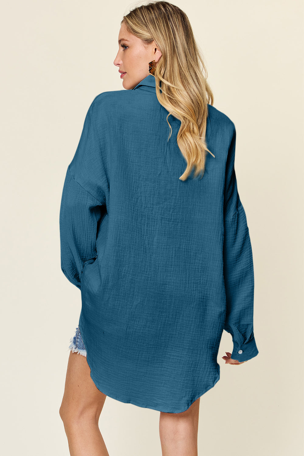 Pocketed Texture Button Up Top