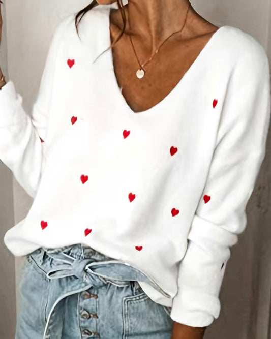 Yoli Red Heart Print Sweater