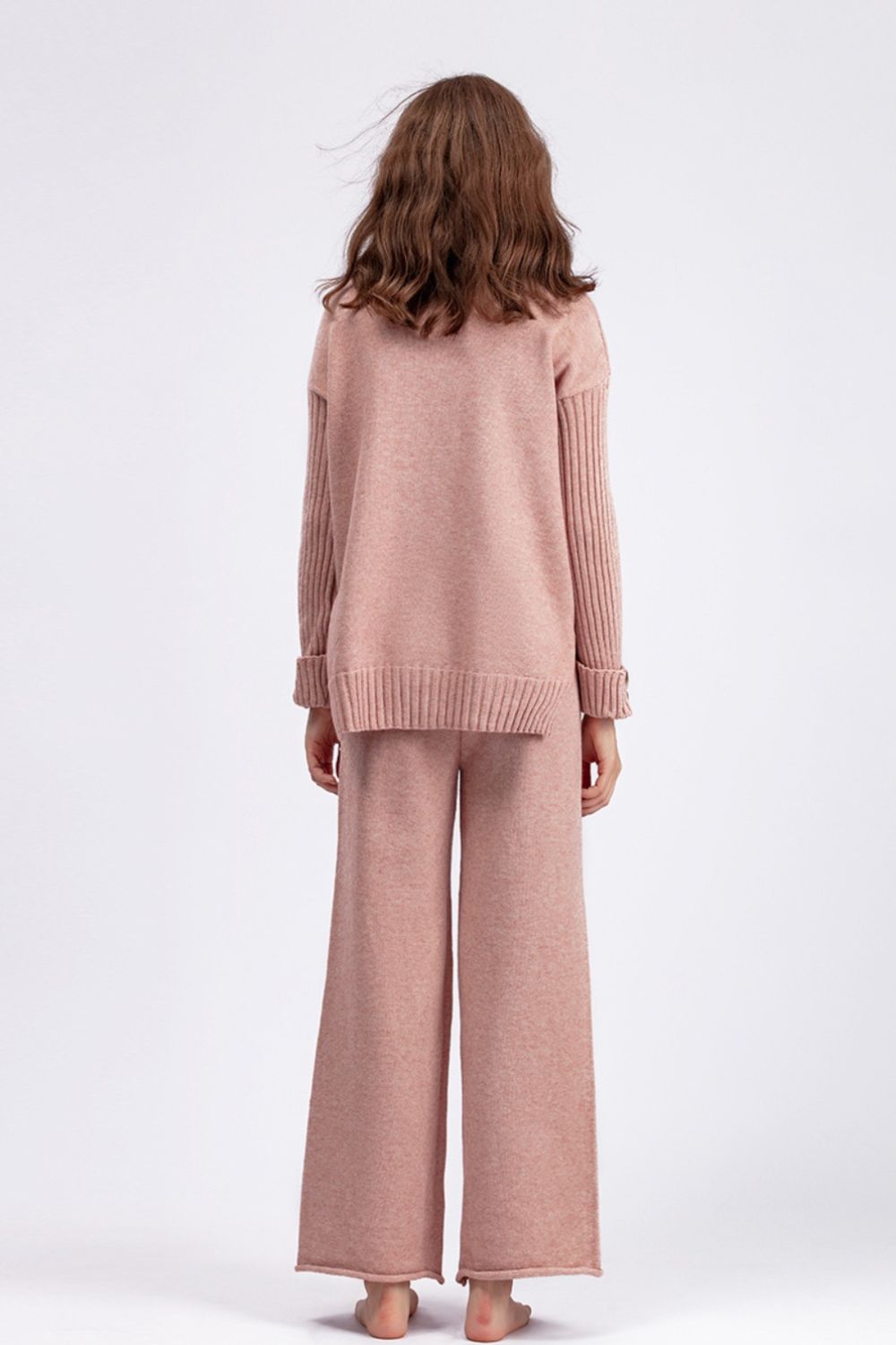 Carrie High- Low Turtleneck Long Sleeve Top and Pants Sweater Set