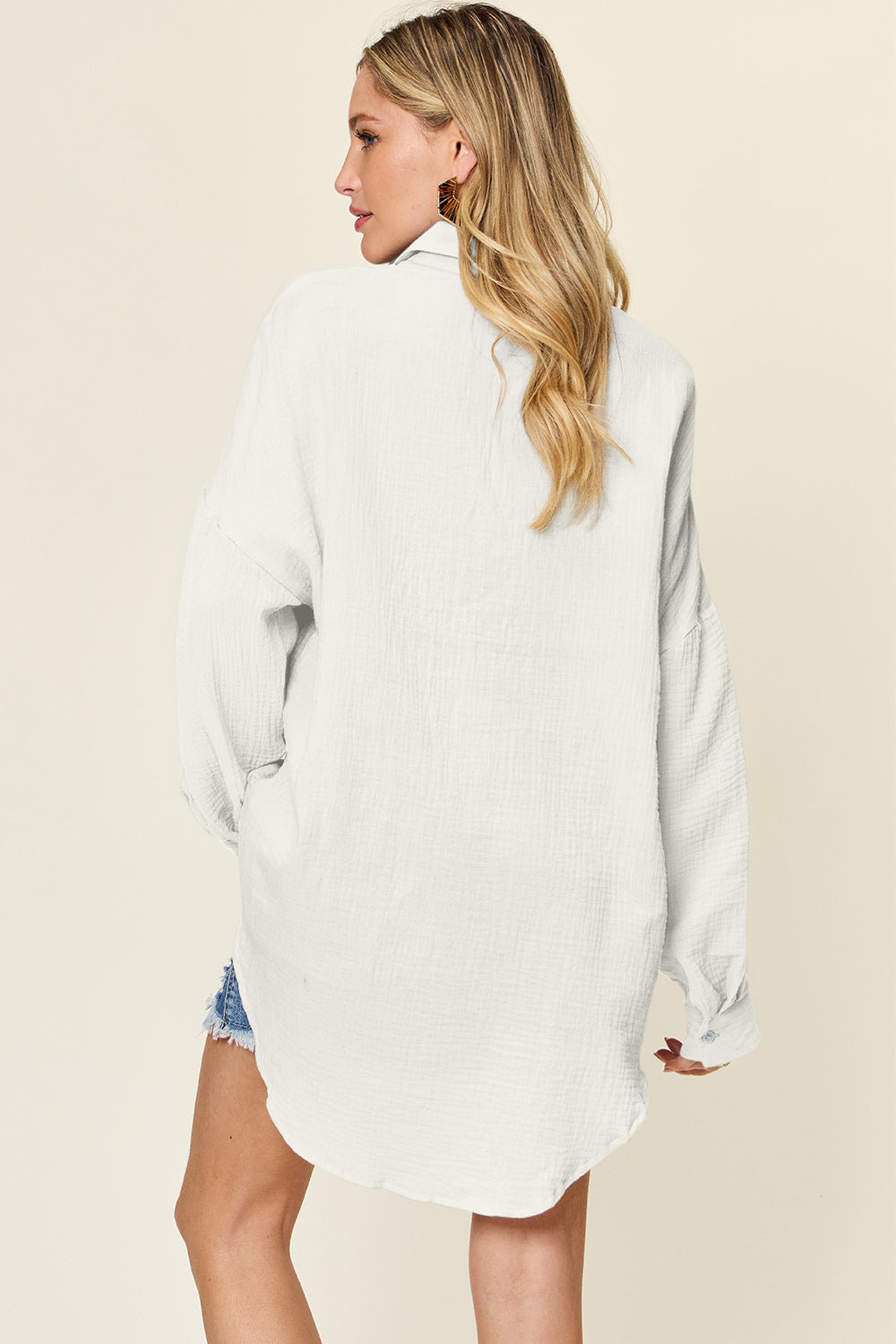 Pocketed Texture Button Up Top