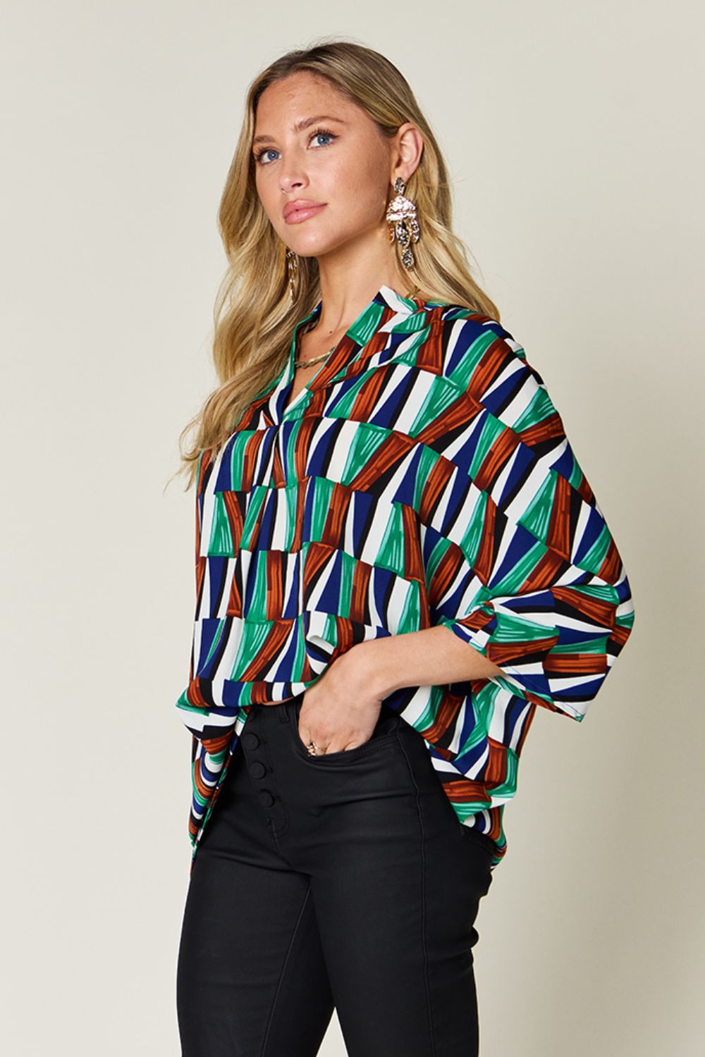 Dani Geometric Notched Dolman Sleeve Top