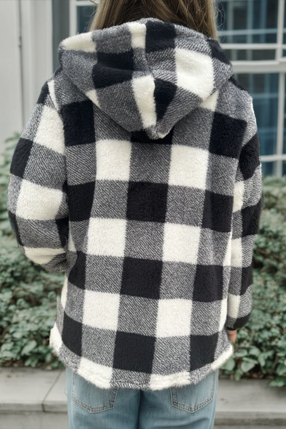 Isa Plaid Long Sleeve Hooded Coat