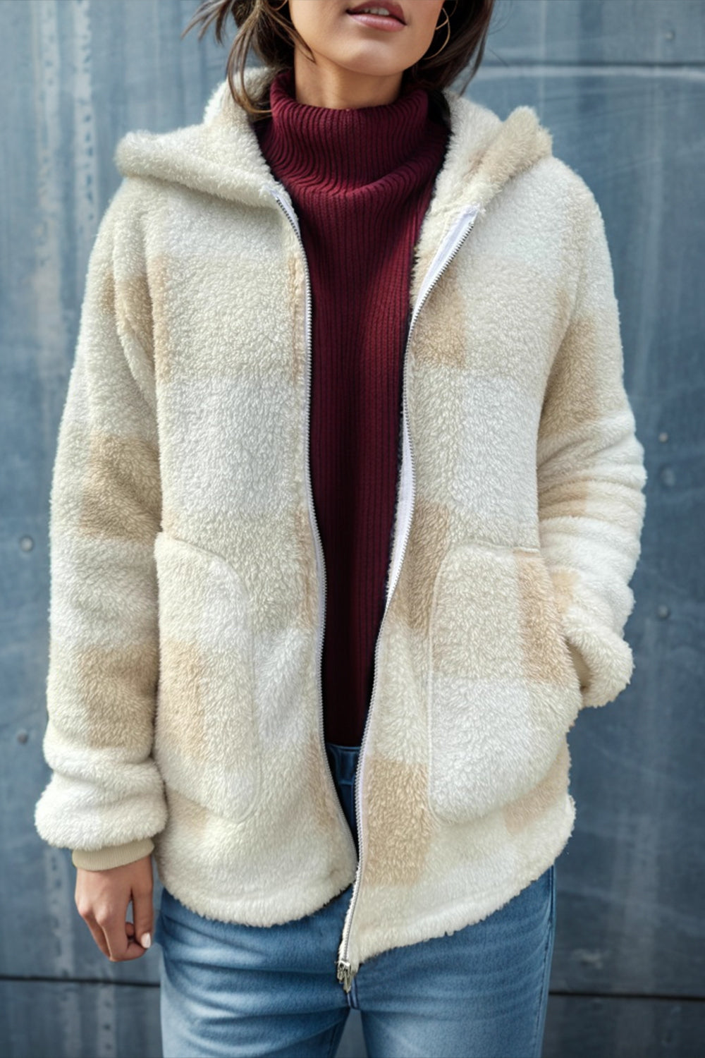 Isa Plaid Long Sleeve Hooded Coat
