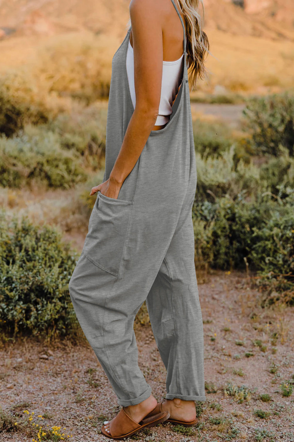 Kelsey V-Neck Sleeveless Jumpsuit with Pockets