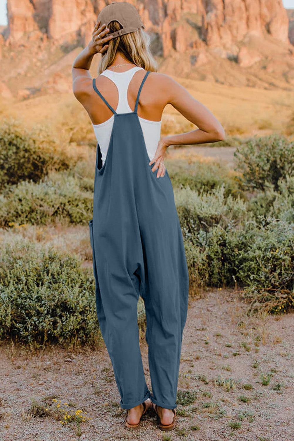 Kelsey V-Neck Sleeveless Jumpsuit with Pockets