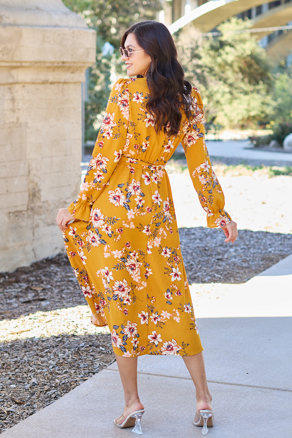 Laurie Floral Tie Back Flounce Sleeve Dress