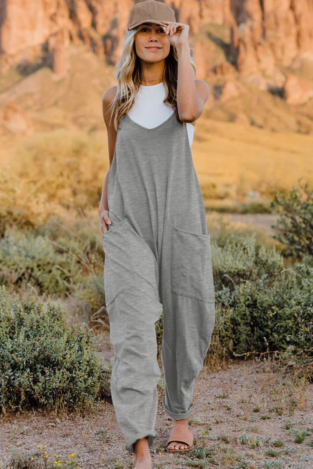 Kelsey V-Neck Sleeveless Jumpsuit with Pockets