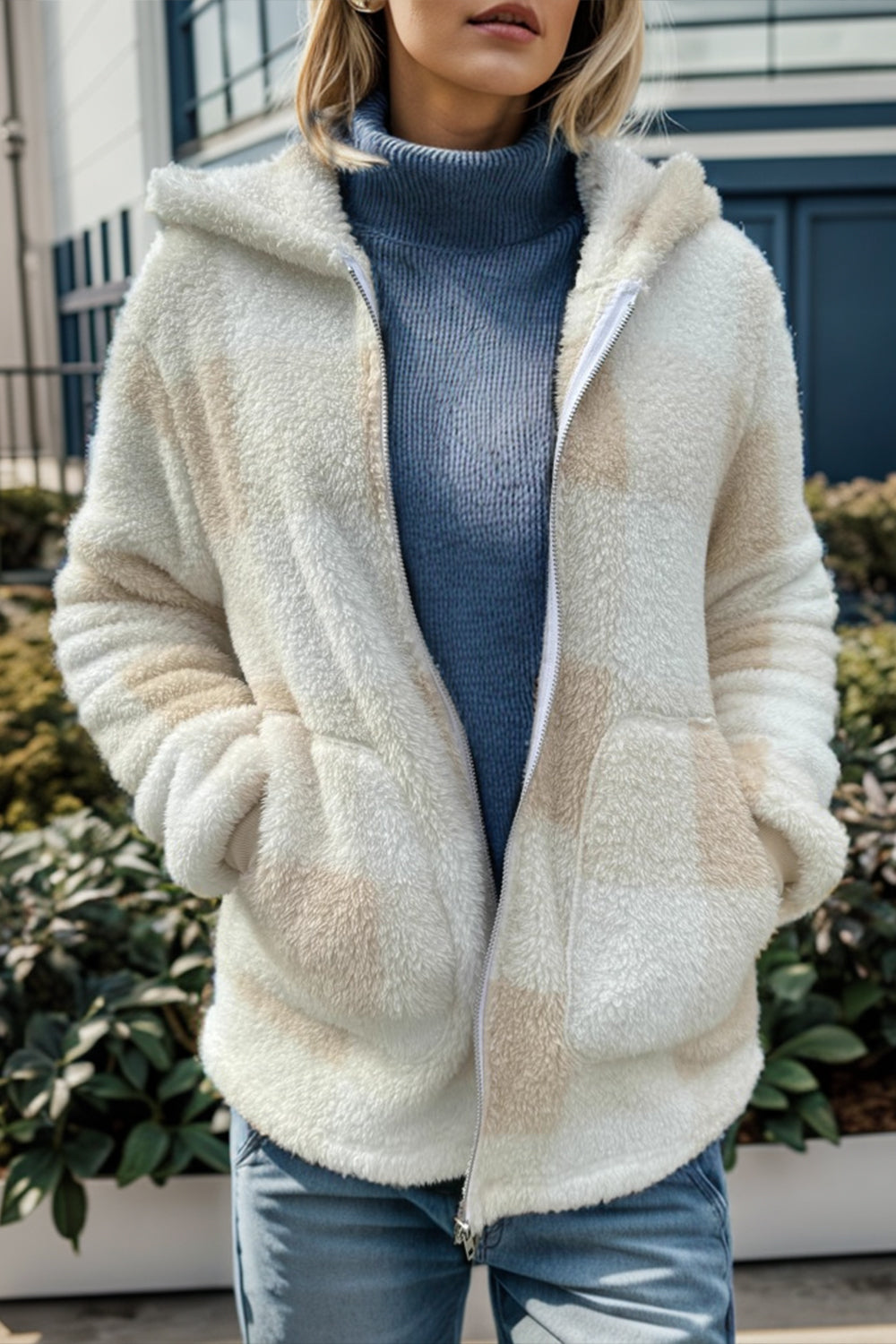 Isa Plaid Long Sleeve Hooded Coat