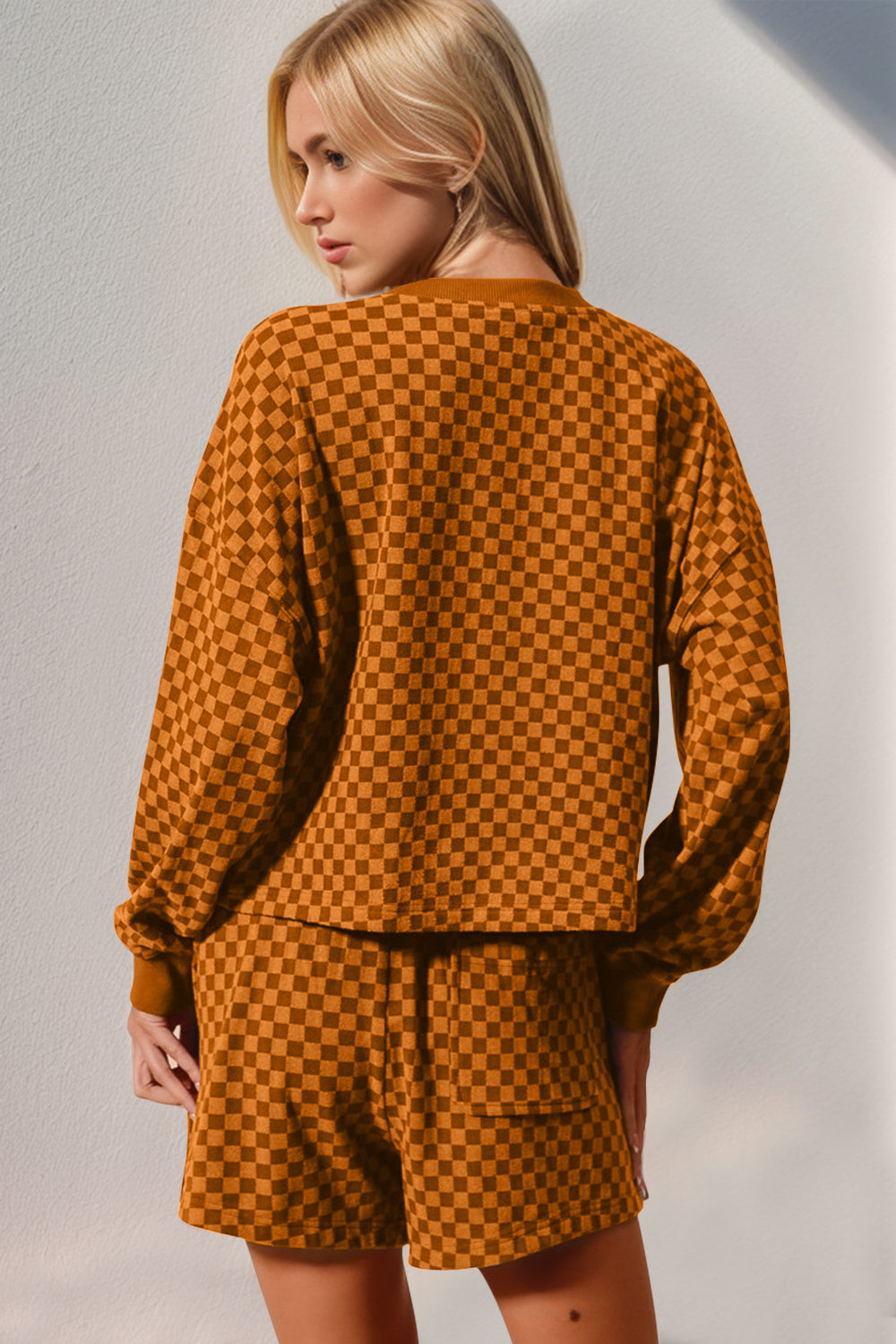 Checkered Half Button Top and Shorts Set