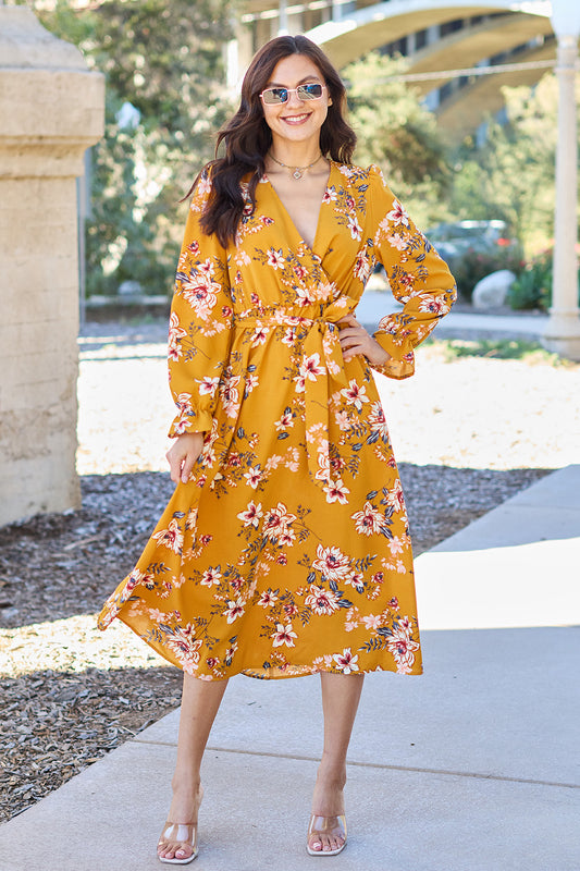 Laurie Floral Tie Back Flounce Sleeve Dress