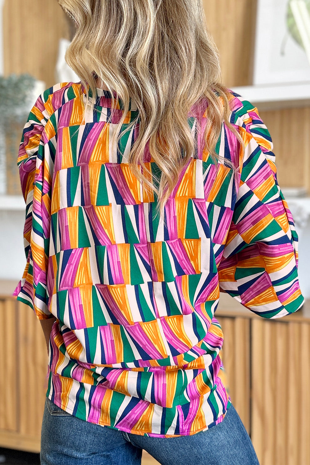 Dani Geometric Notched Dolman Sleeve Top