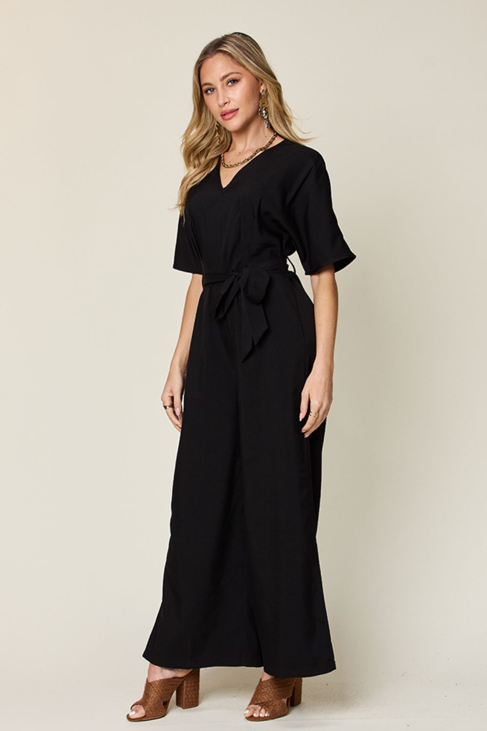 Luzia Size V-Neck Tied Side Slit Jumpsuit