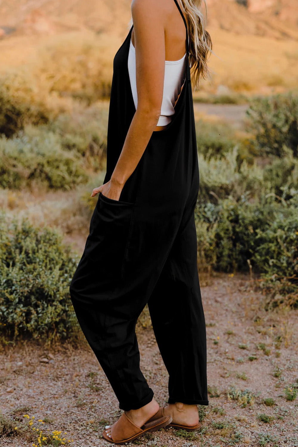 Kelsey V-Neck Sleeveless Jumpsuit with Pockets