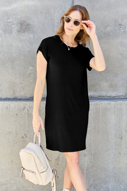 Alicia Round Neck Short Sleeve Dress with Pockets