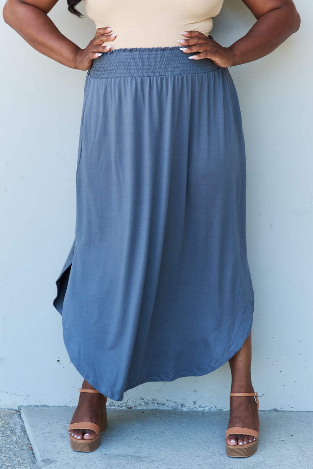 High Waist Scoop Hem Maxi Skirt