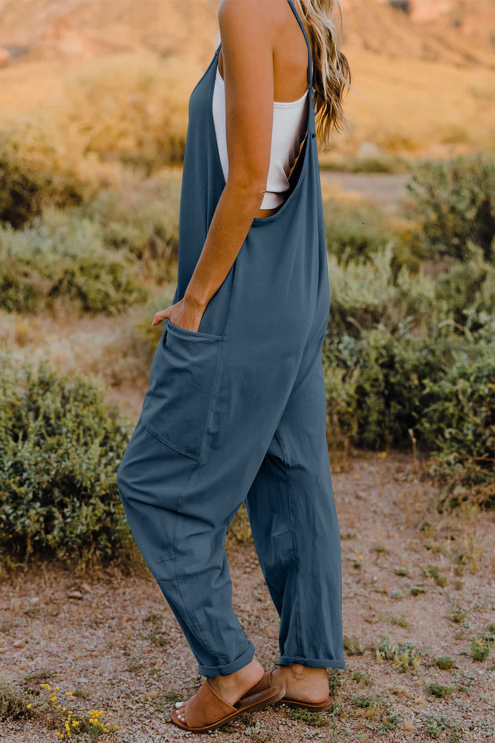 Kelsey V-Neck Sleeveless Jumpsuit with Pockets