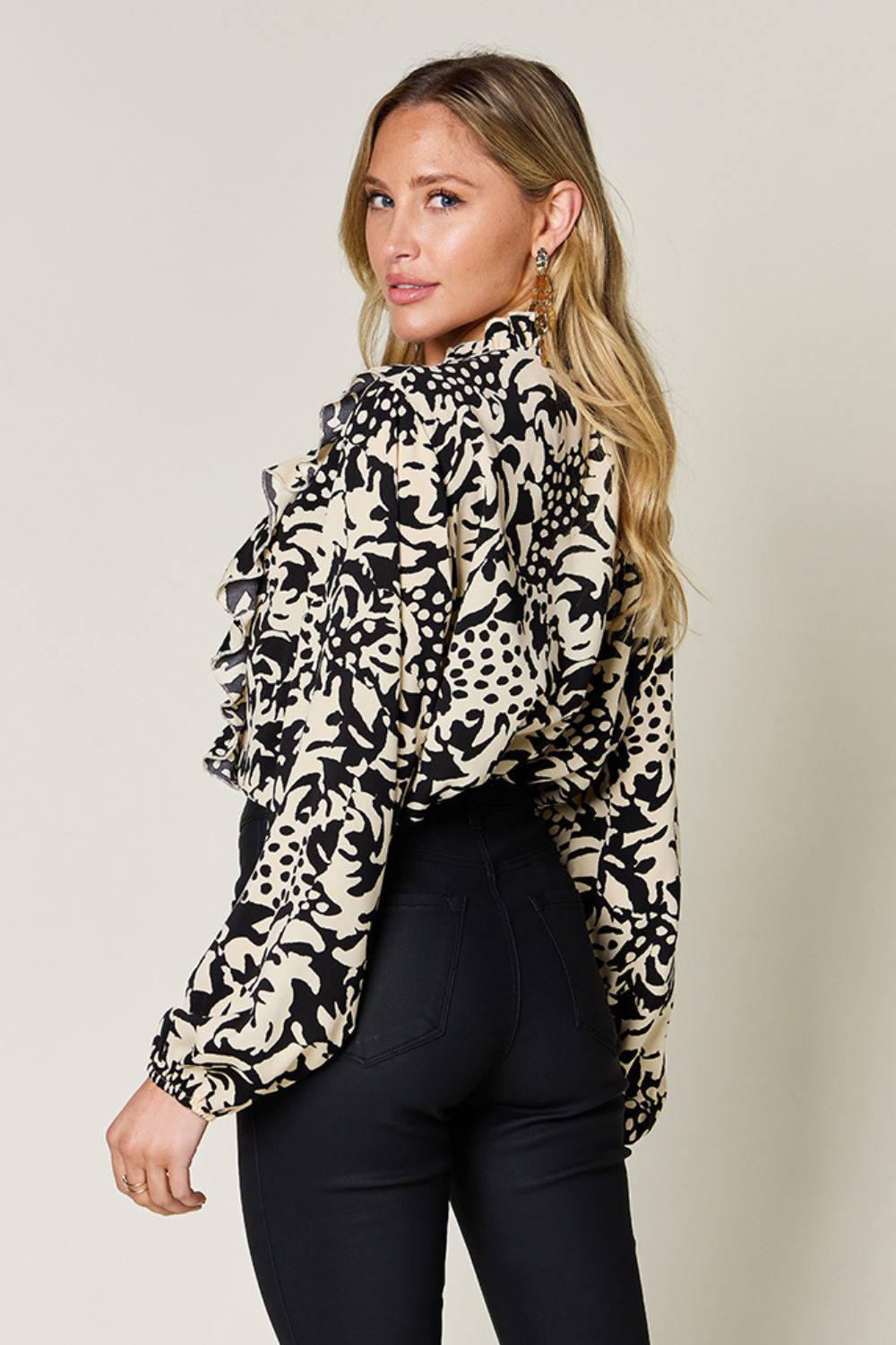 Jess Printed Ruffle Trim Balloon Sleeve Shirt