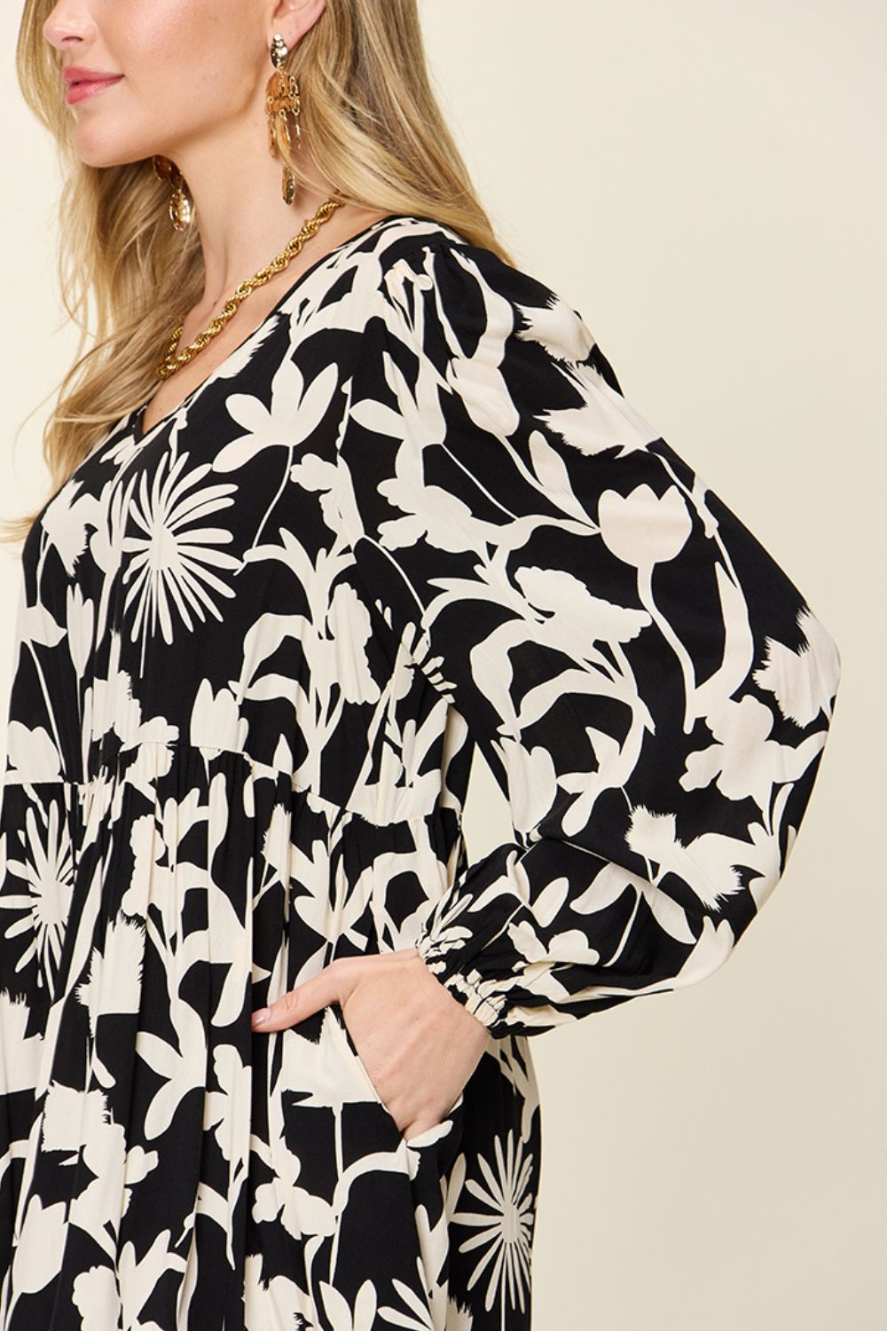 Printed Ruffle Hem Dress with Pocket