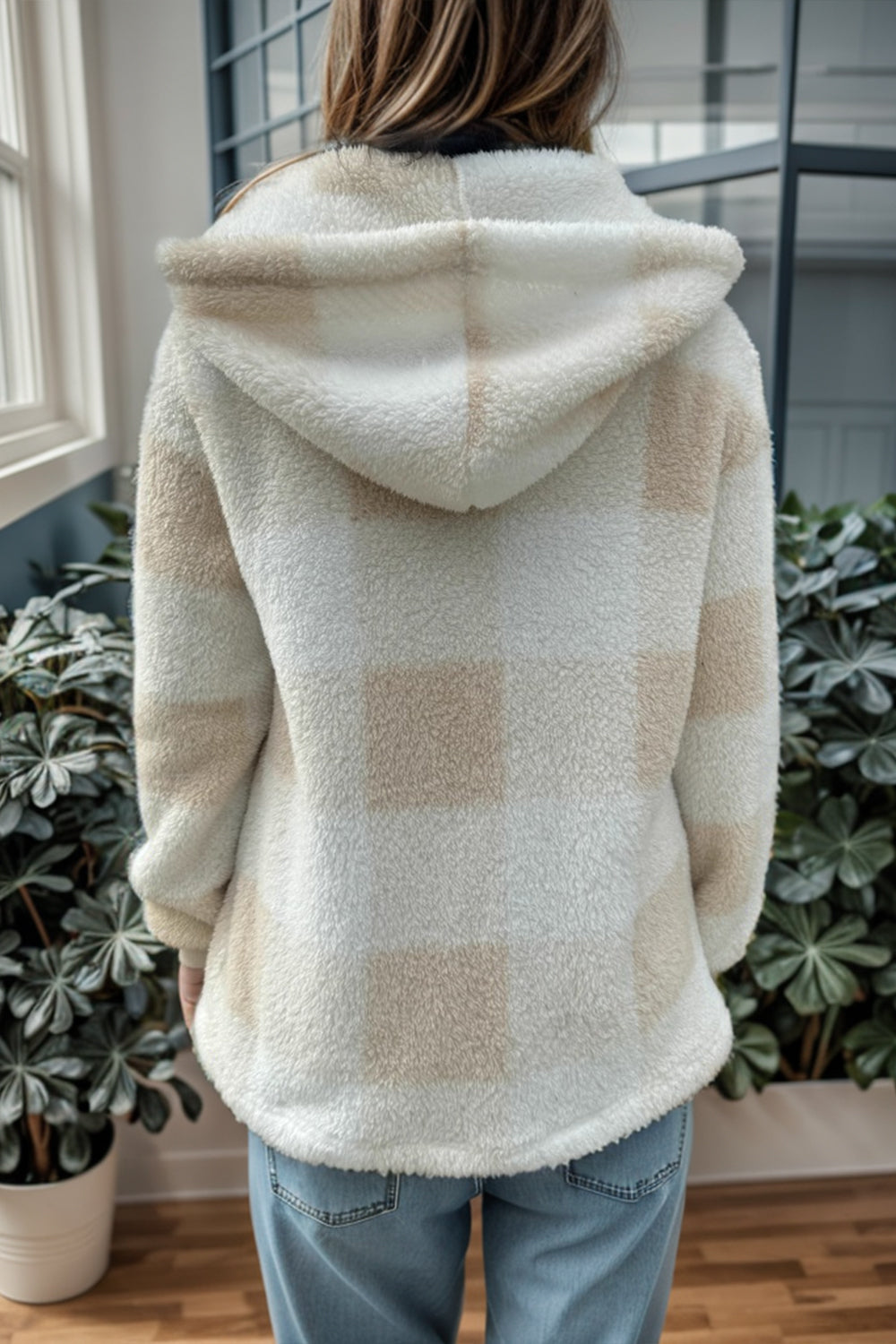 Isa Plaid Long Sleeve Hooded Coat