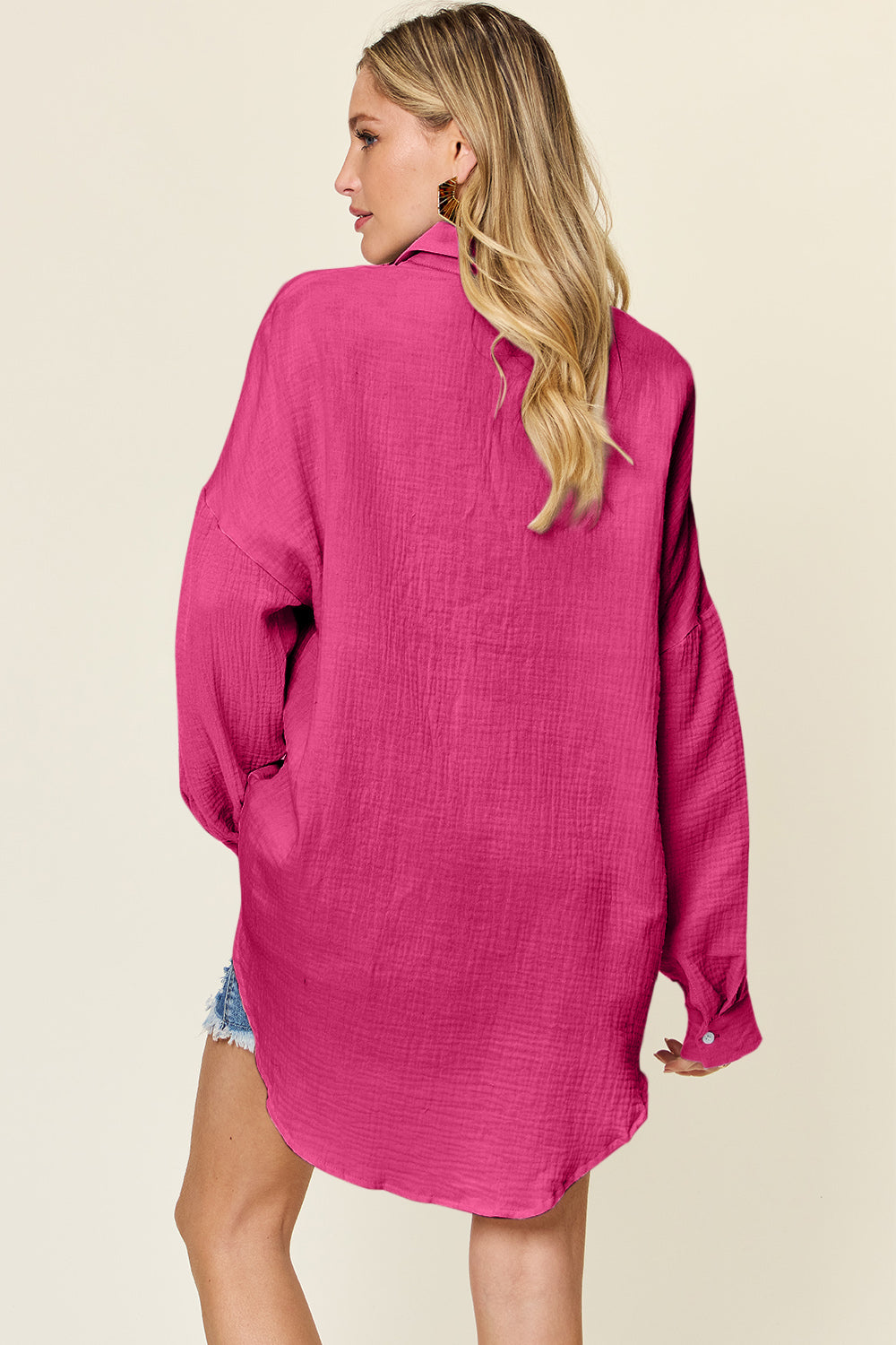 Pocketed Texture Button Up Top