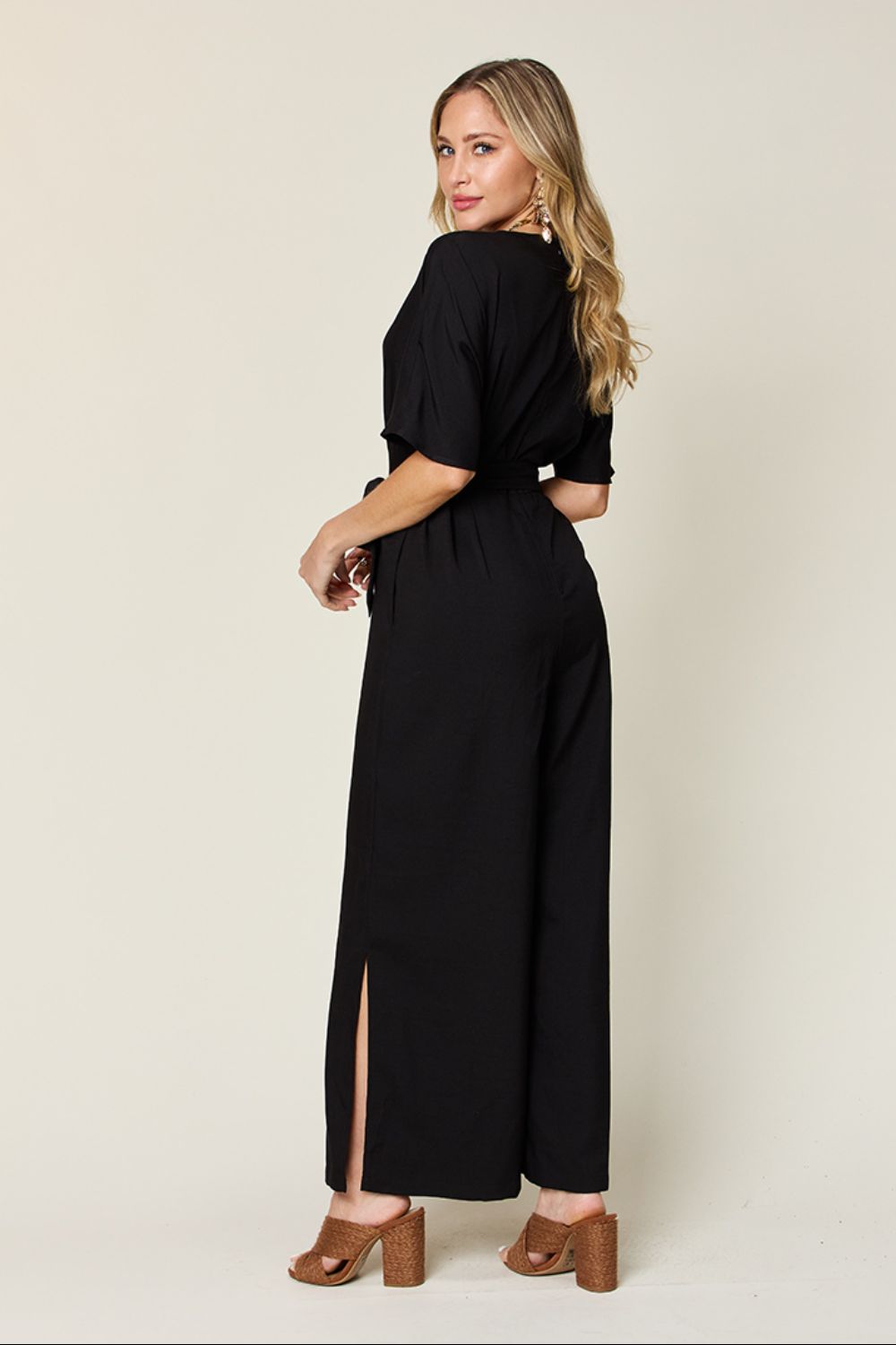 Luzia Size V-Neck Tied Side Slit Jumpsuit