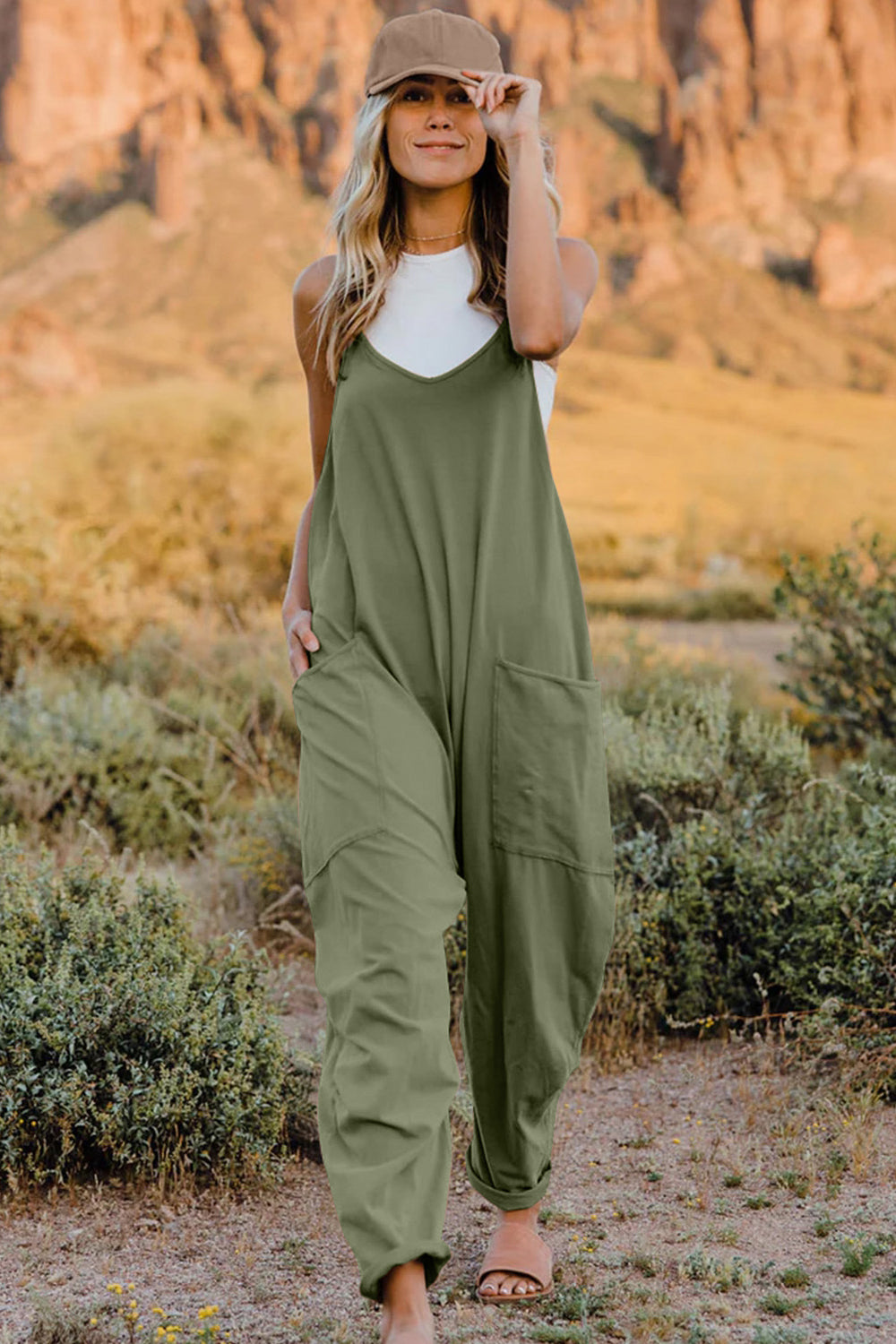 Kelsey V-Neck Sleeveless Jumpsuit with Pockets