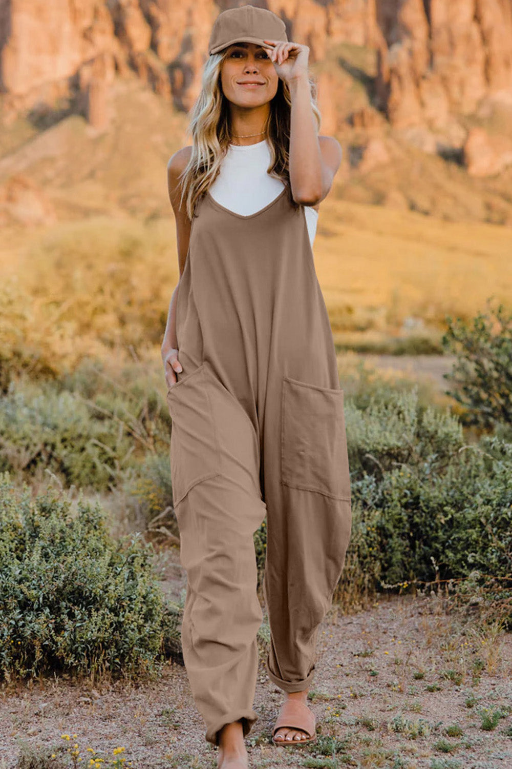 Kelsey V-Neck Sleeveless Jumpsuit with Pockets
