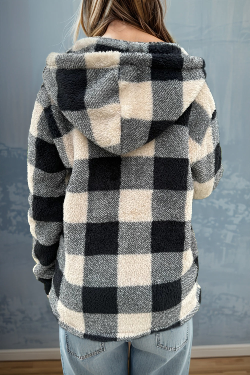 Isa Plaid Long Sleeve Hooded Coat