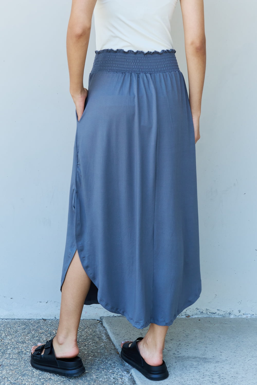 High Waist Scoop Hem Maxi Skirt