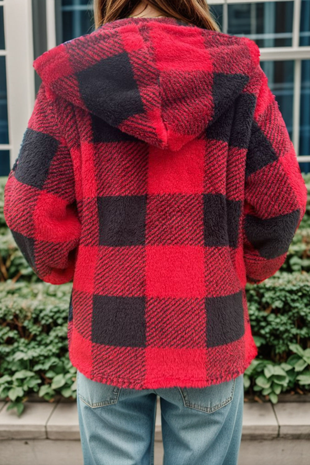 Isa Plaid Long Sleeve Hooded Coat