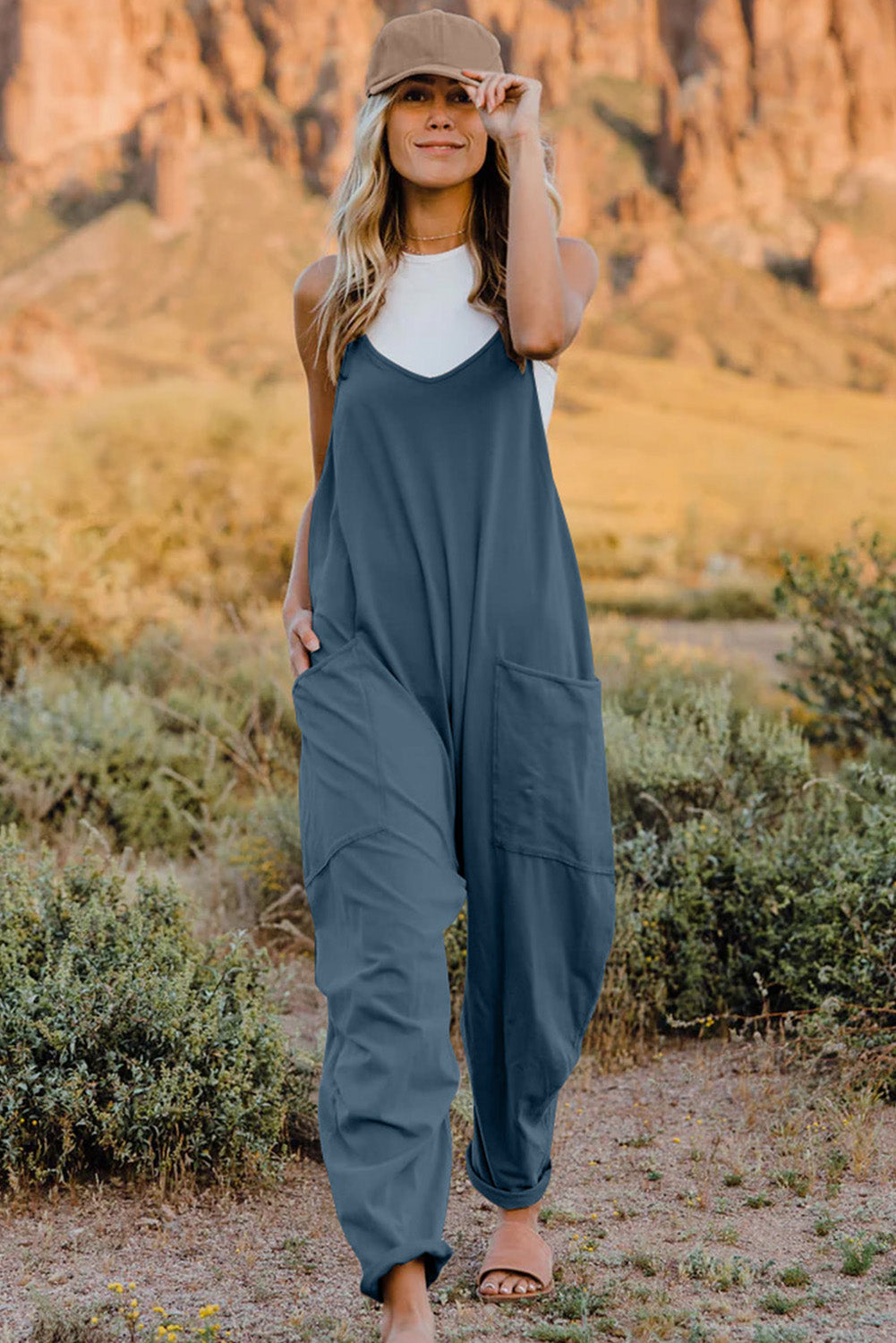Kelsey V-Neck Sleeveless Jumpsuit with Pockets