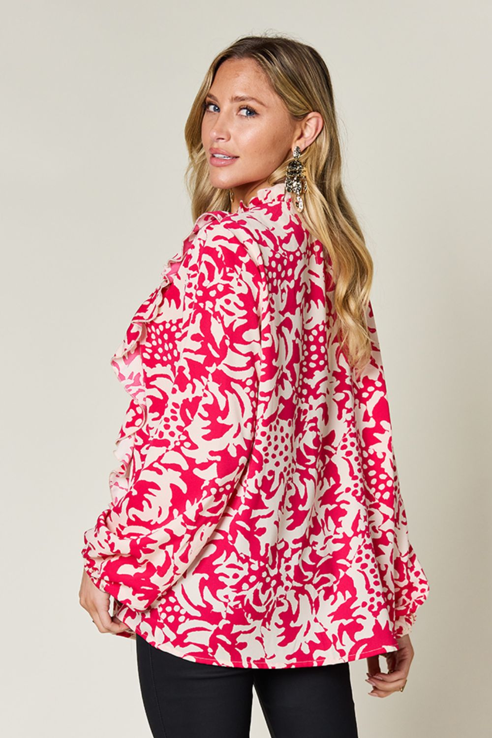 Jess Printed Ruffle Trim Balloon Sleeve Shirt