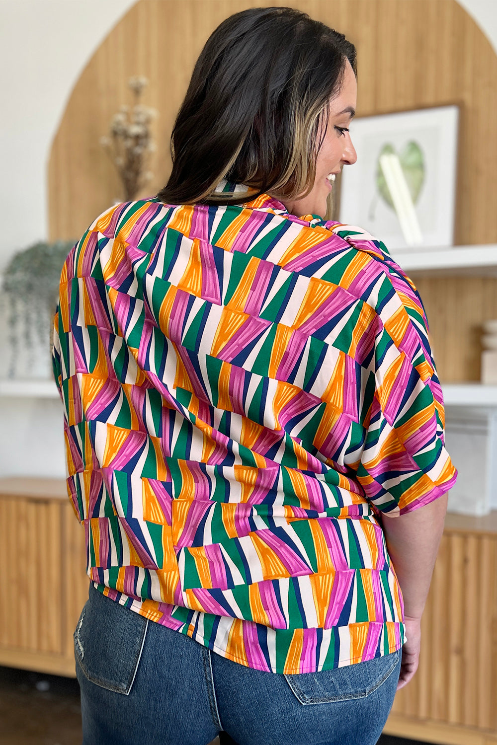Dani Geometric Notched Dolman Sleeve Top