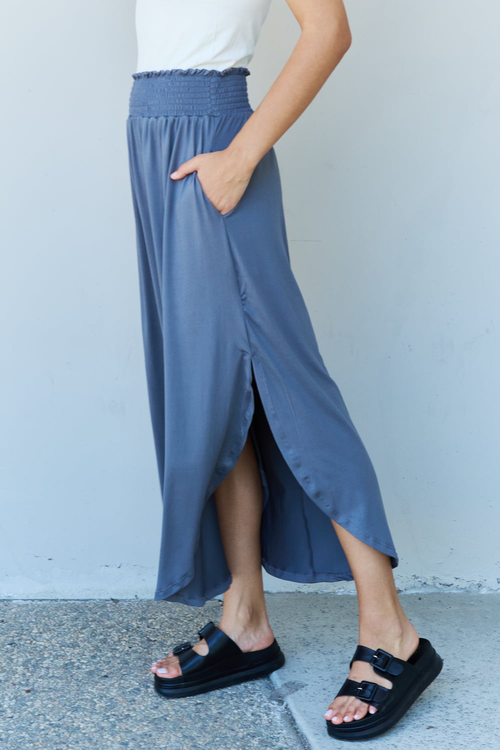 High Waist Scoop Hem Maxi Skirt