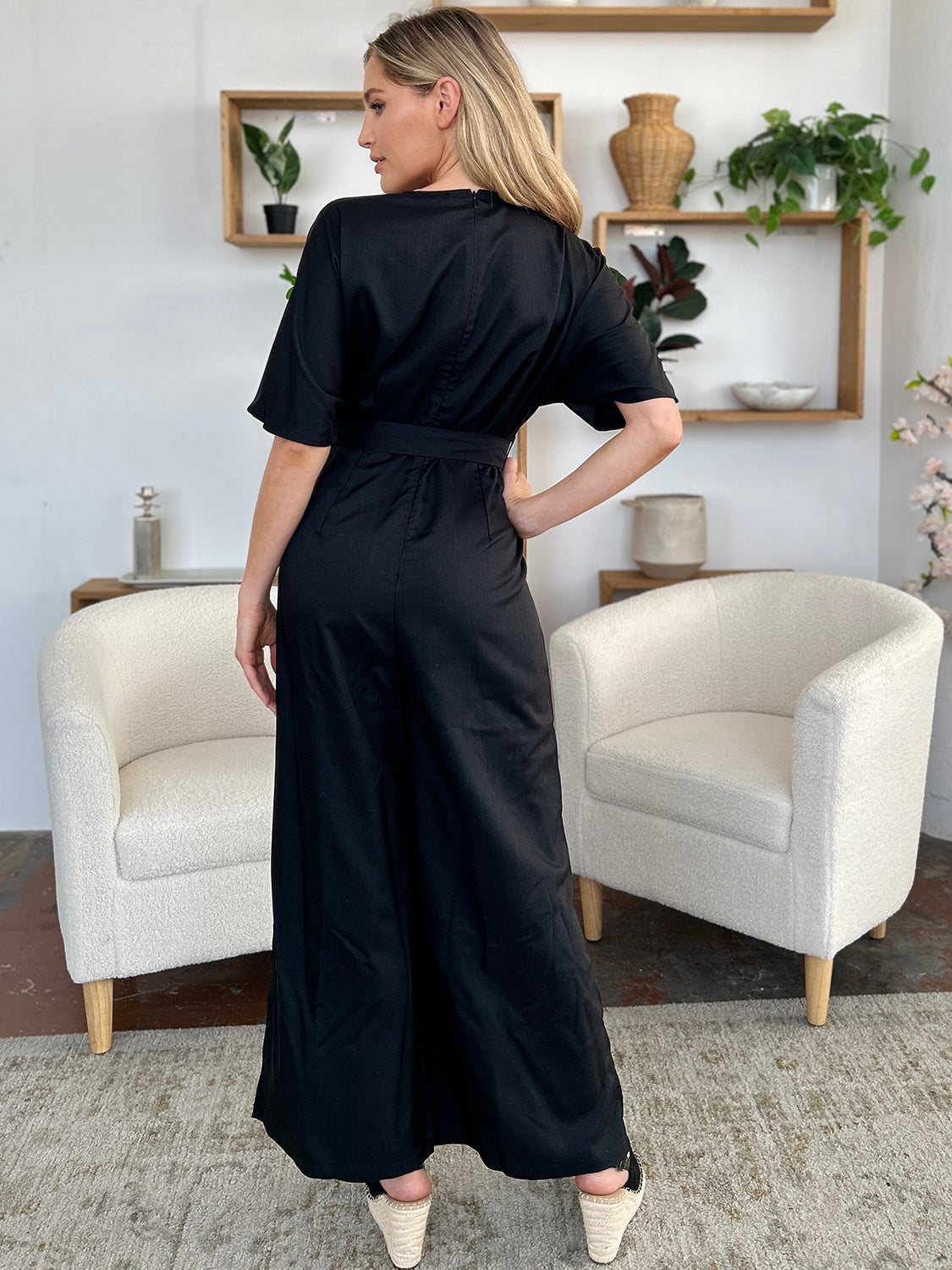 Luzia Size V-Neck Tied Side Slit Jumpsuit
