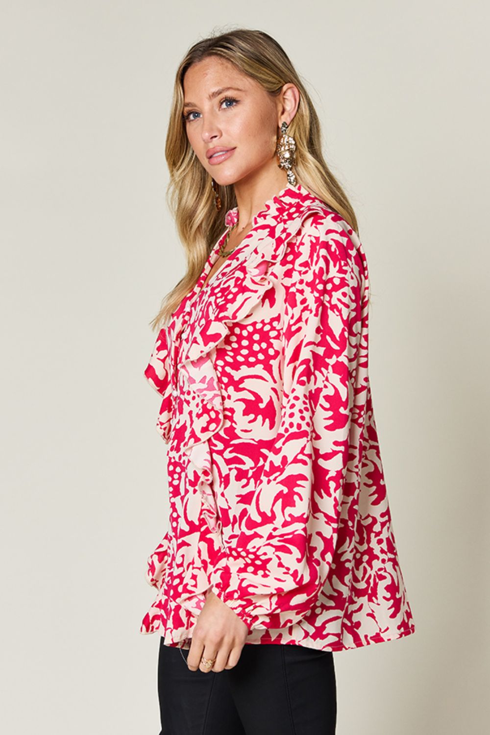 Jess Printed Ruffle Trim Balloon Sleeve Shirt