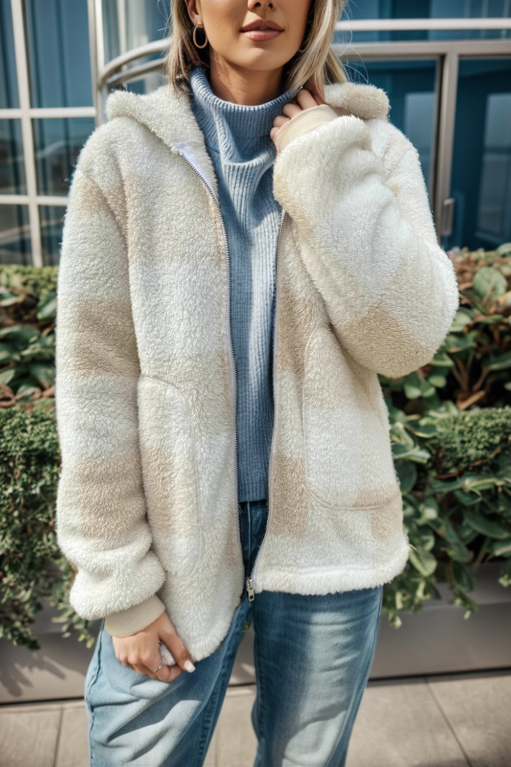 Isa Plaid Long Sleeve Hooded Coat