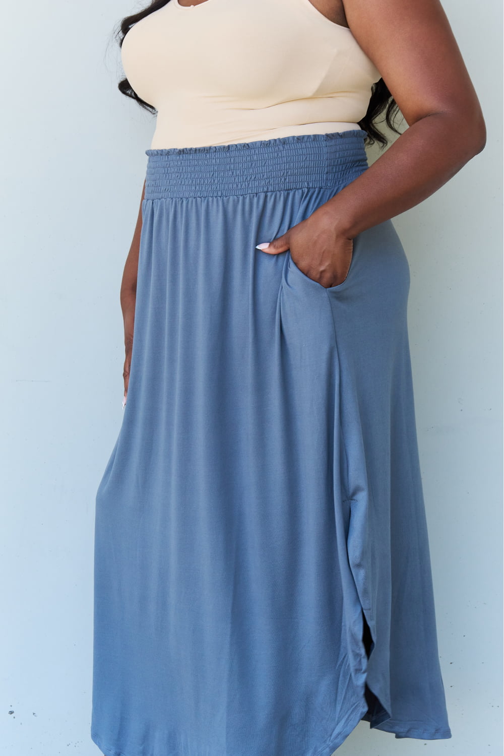High Waist Scoop Hem Maxi Skirt