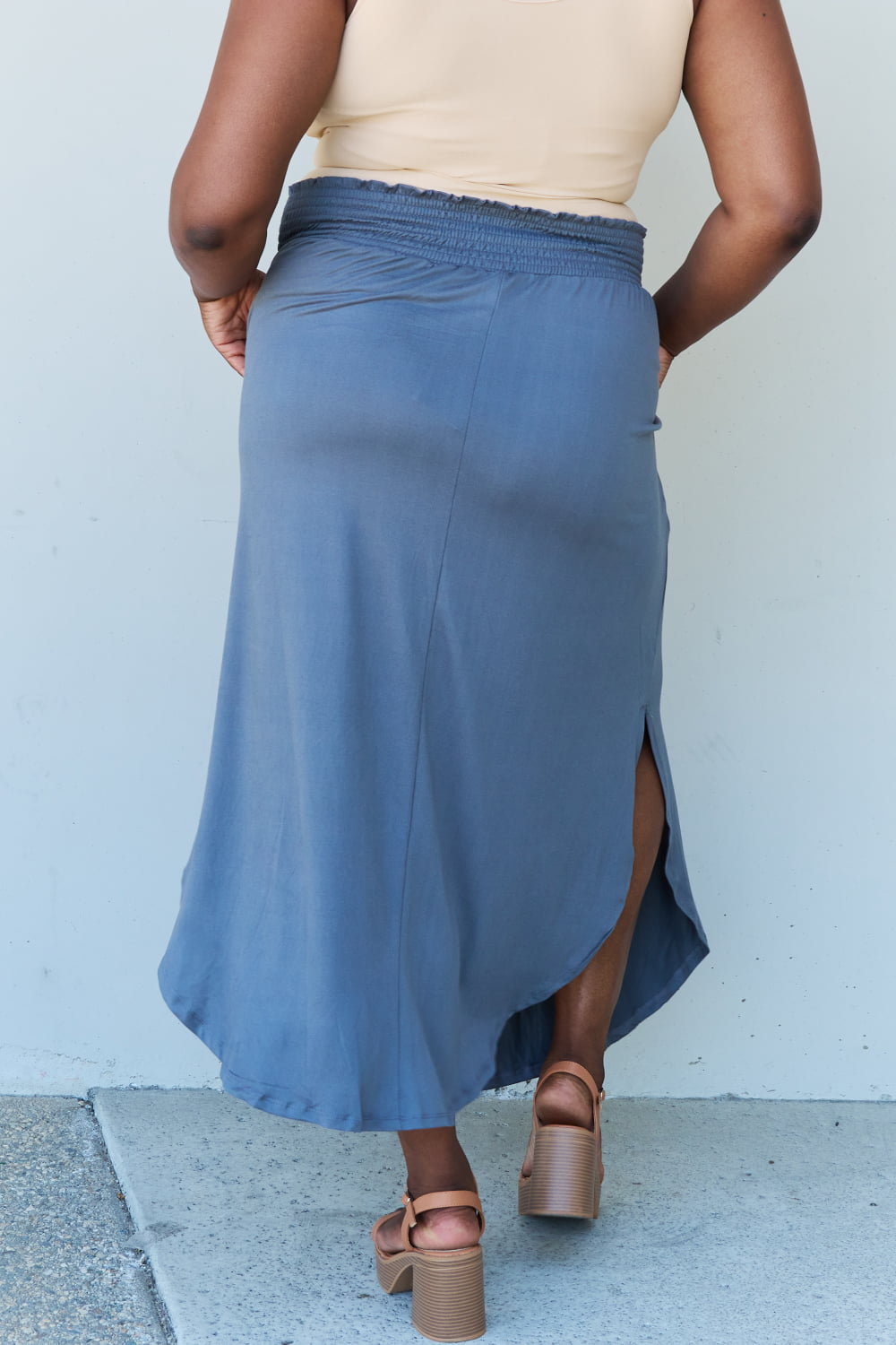High Waist Scoop Hem Maxi Skirt