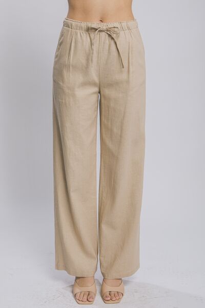 LOVE Drawstring Wide Leg Pants with Pockets