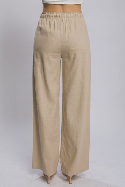 LOVE Drawstring Wide Leg Pants with Pockets