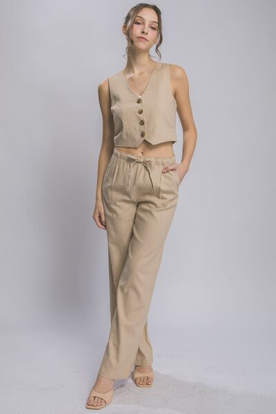 LOVE Drawstring Wide Leg Pants with Pockets