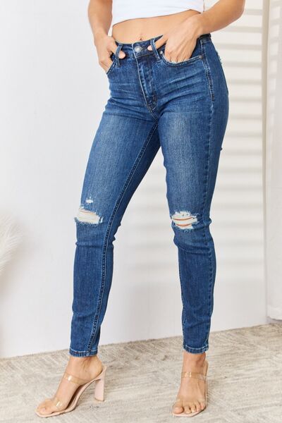 Judy Blue Full Size High Waist Distressed Slim Jeans